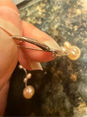 🌸Vintage 925 Delicate Pink Freshwater Rice & Button Pearl Drop Earrings